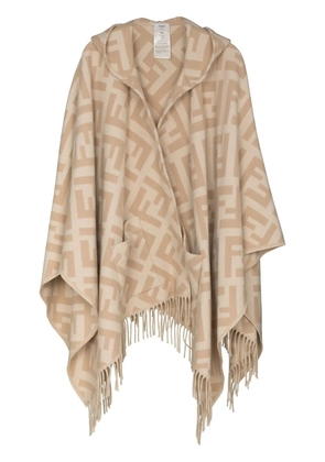 FENDI FF-logo intarsia cashmere poncho - Neutrals
