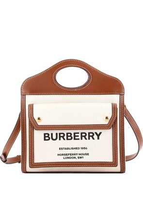 Burberry Pre-Owned Logo Pocket Tote Canvas with Leather Mini crossbody bag - Brown