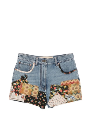 Valentino Garavani patchwork beaded-appliqué denim shorts - Blue