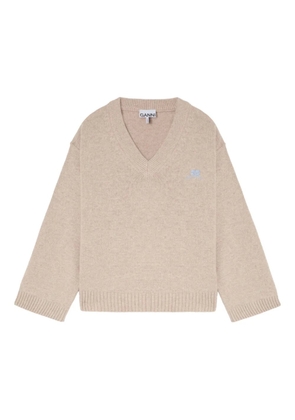 GANNI V-neck ribbed sweater - Neutrals