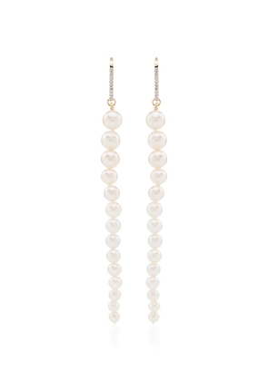 Mateo 14Kt gold pearl and diamond drop earrings - White