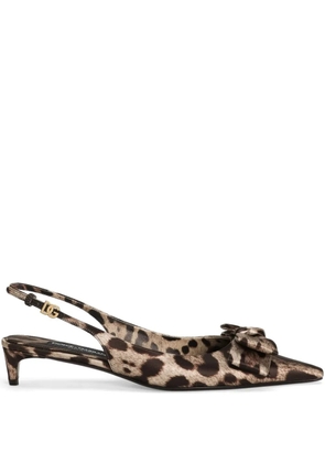 Dolce & Gabbana 30mm leopard-print satin slingback pumps - Brown