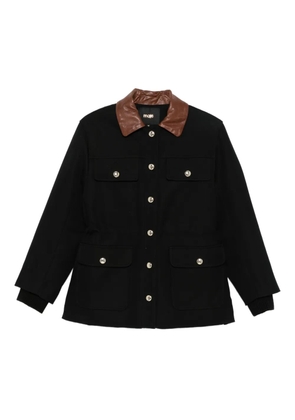 Maje leather-collar button-front jacket - Black