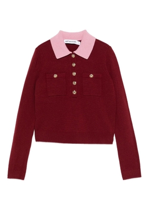 Self-Portrait contrast-collar polo top - Red