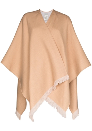 FENDI fringed logo poncho - Neutrals