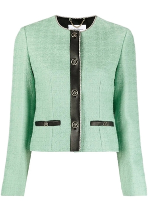 Ferragamo leather-trim tweed jacket - Green