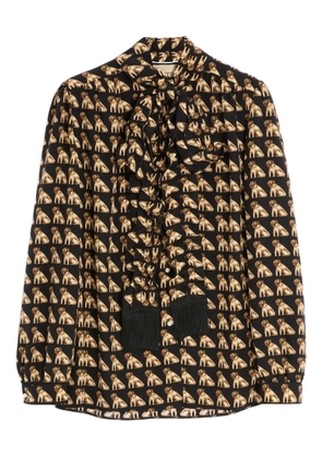 Valentino Garavani elephant print bow neck blouse - Black