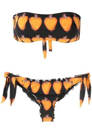 Amir Slama Frufru printed bandeau bikini set - Black