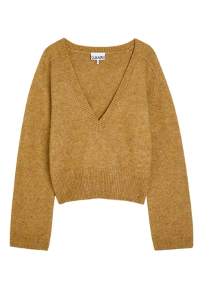 GANNI brushed V-neck sweater - Brown