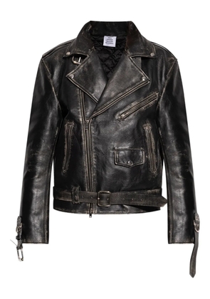 VETEMENTS belted distressed leather jacket - VINTAGE BLACK