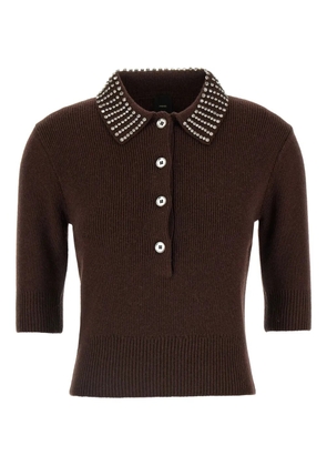 PINKO rhinestone-collar short-sleeved top - Brown