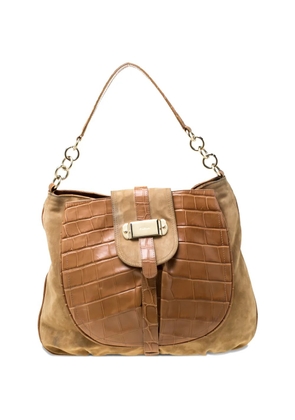 Furla suede croc-embossed leather shoulder bag - Brown