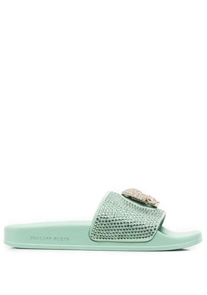 Philipp Plein Skull strass pool slides - Green