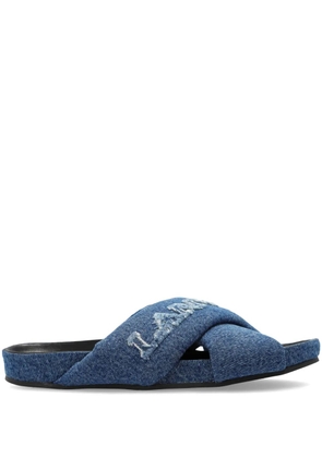 Lanvin logo-embroidered crossover denim slides - Blue