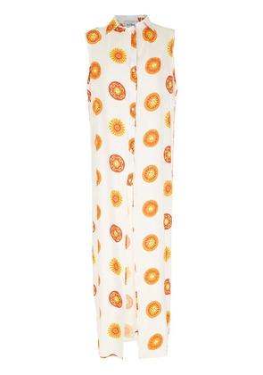 Amir Slama print Sol long beach dress - White