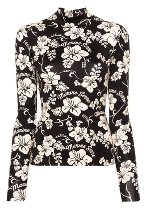Marine Serre botanical-print high-neck T-shirt - Black