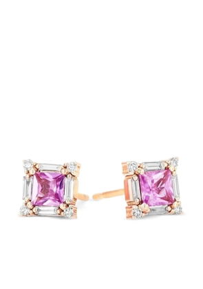 Suzanne Kalan 18k rose gold square-shape diamond and sapphire stud earrings - Pink