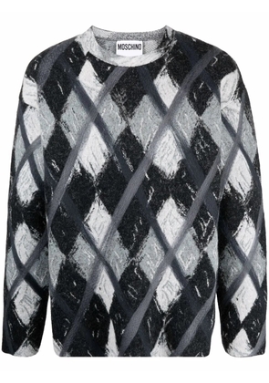 Moschino argyle-pattern wool-blend jumper - Grey