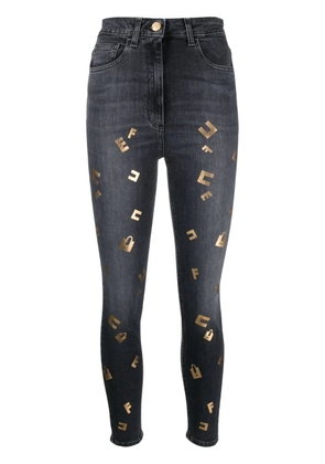 Elisabetta Franchi logo-lettering high-rise skinny jeans - Black