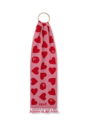 A BATHING APE® heart-pattern fringed scarf - Red