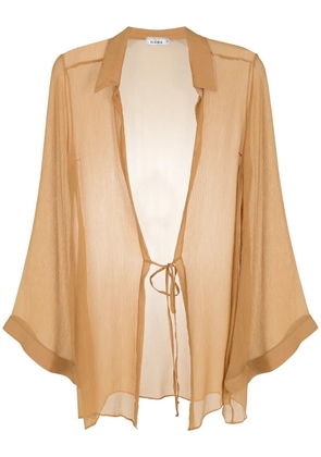 Amir Slama tie-front silk beach cover-up - Brown
