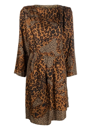 Saint Laurent Pre-Owned 1980s leopard print silk dress - Brown