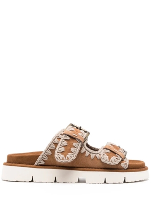 Mou whipstitch-trim suede slides - Brown