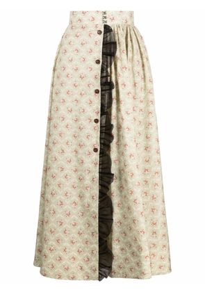 Ulyana Sergeenko floral-print maxi skirt - Neutrals