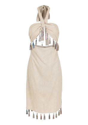 Olympiah tassel-trim halterneck midi dress - Neutrals
