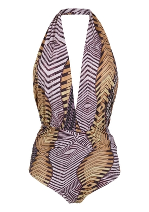 Amir Slama printed halterneck swimsuit - Brown