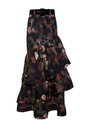 Cara Cara Priya floral-print ruffled maxi skirt - Black
