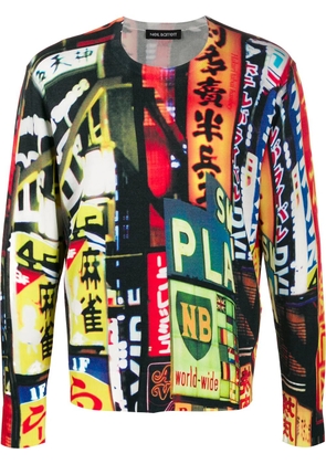 Neil Barrett neon signs-print T-shirt - Black