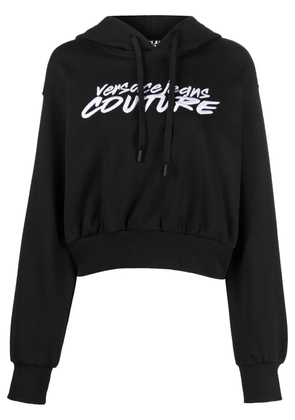 Versace Jeans Couture logo-embroidered cropped hoodie - Black
