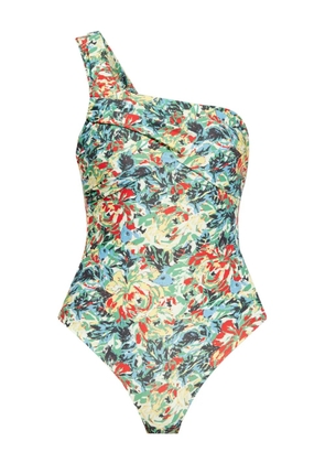 GANNI floral-print one-shoulder swimsuit - Blue