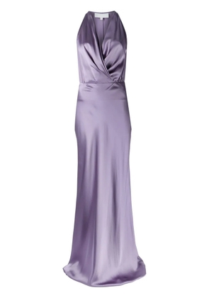 Michelle Mason draped halterneck gown dress - Purple