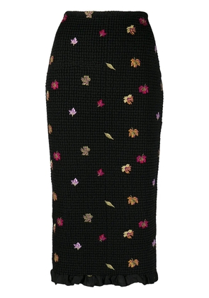 Off-White embroidered-leaves mid-length skirt - Black