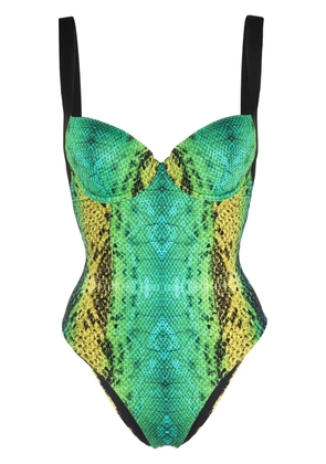 Noire Swimwear snakeskin-print underwired swimsuit - Green