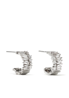 Suzanne Kalan 18kt white gold Fireworks Layered diamond huggies - Silver