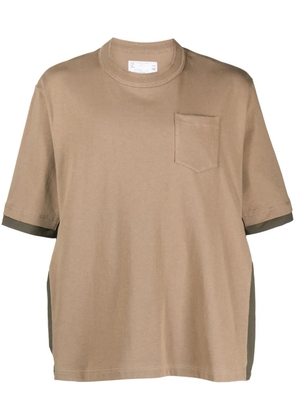 sacai colour-block cotton T-shirt - Brown