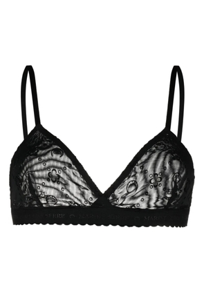 Marine Serre logo-flocked mesh bra - Black