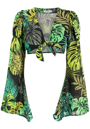 Amir Slama tropical print cropped tie blouse - Green