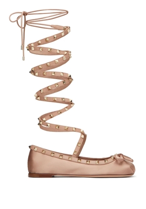 Valentino Garavani Rockstud satin ballerina shoes - Pink
