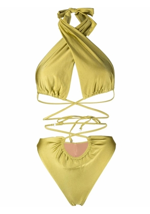 Noire Swimwear lattice-strap halterneck swimsuit - Yellow