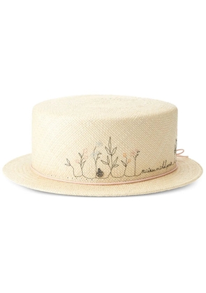 Maison Michel Auguste straw boater hat - Neutrals
