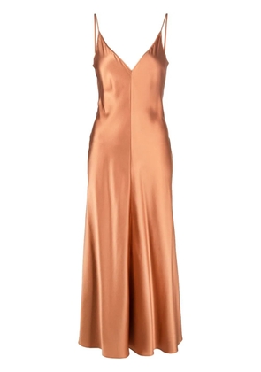 VOZ satin-finish V-neck dress - Brown
