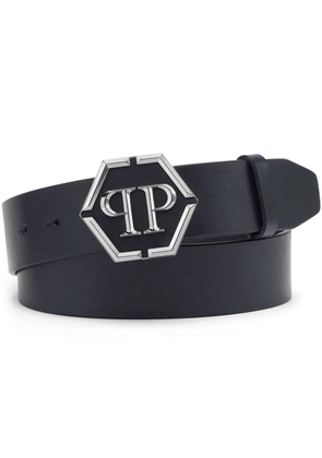 Philipp Plein hexagon logo-buckle leather belt - Blue