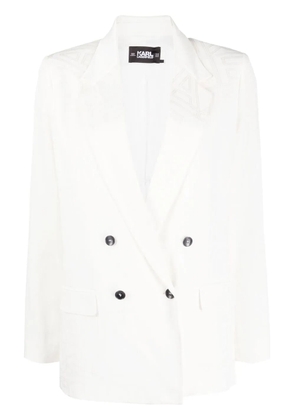 Karl Lagerfeld logo-jacquard double-breasted blazer - White
