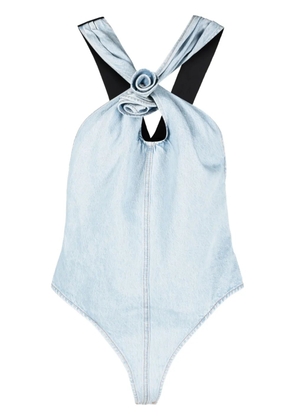 Coperni floral-appliqué denim bodysuit - Blue