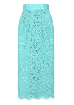 Dolce & Gabbana floral-lace high-waisted midi skirt - Blue