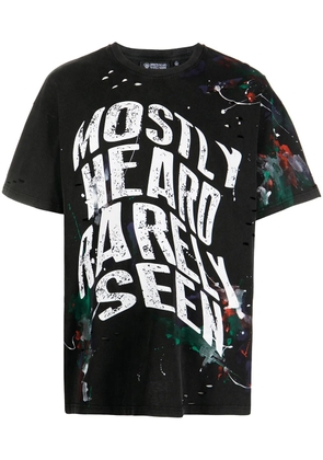 Mostly Heard Rarely Seen warped-text paint T-shirt - Black